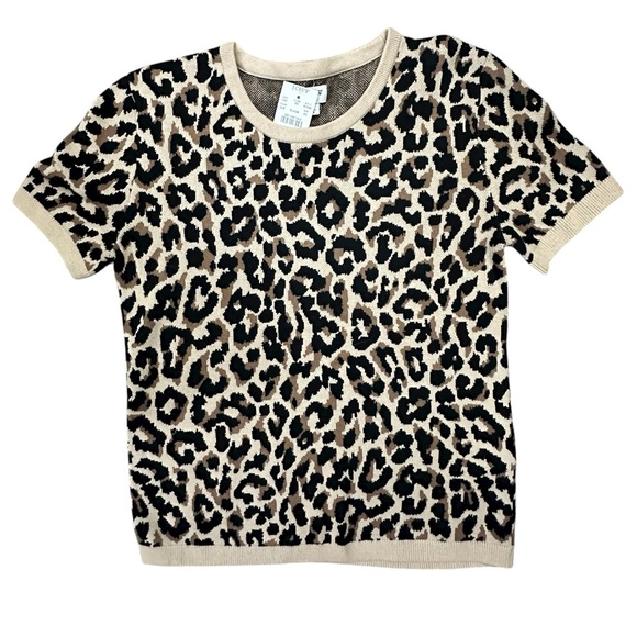 NWT J CREW Leopard Animal Print Short Sleeve T Shirt Sweater Size XS A292 - Picture 1 of 6